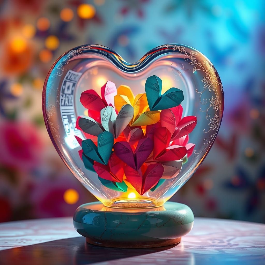 Hyperrealistic Glass Vessel in Whimsical Dreamscape with Gol...