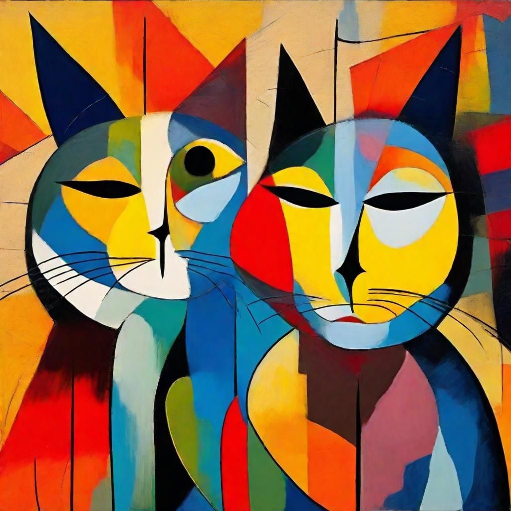 Cubist Cats with Geometric Patterns and Bold Colors