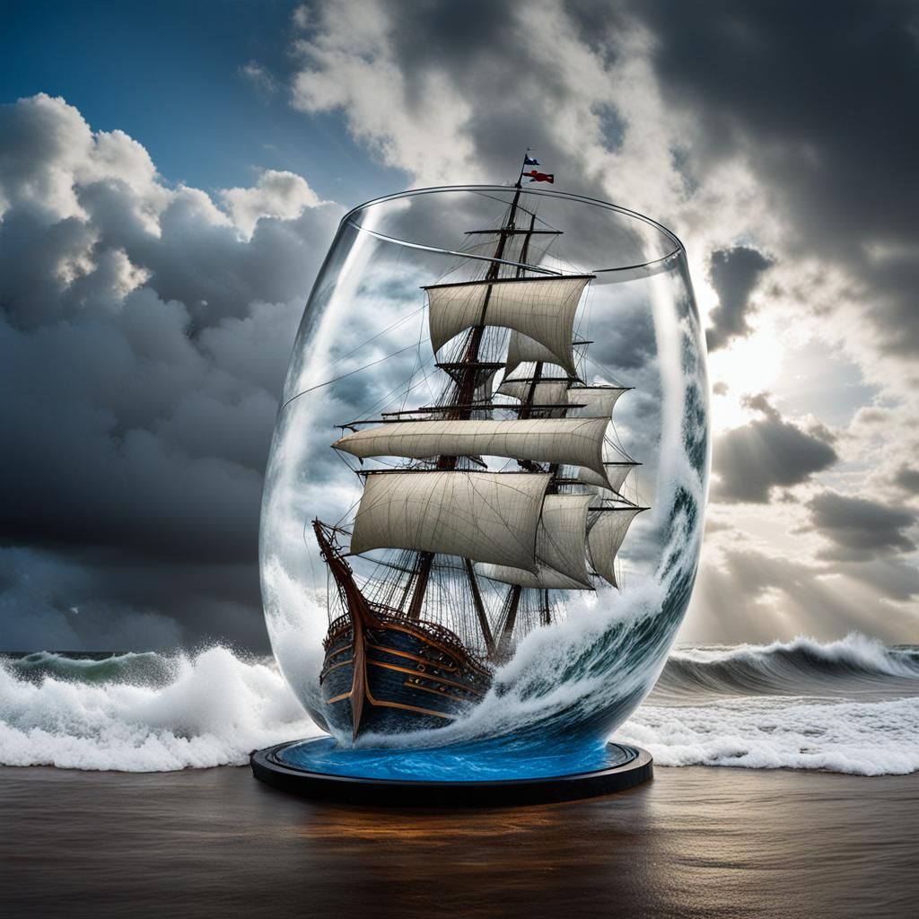 Galleon Hurricane in Glass on Calm Beach