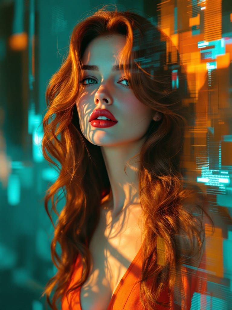 Glamorous Pin-Up Woman in Stylized Digital Portrait