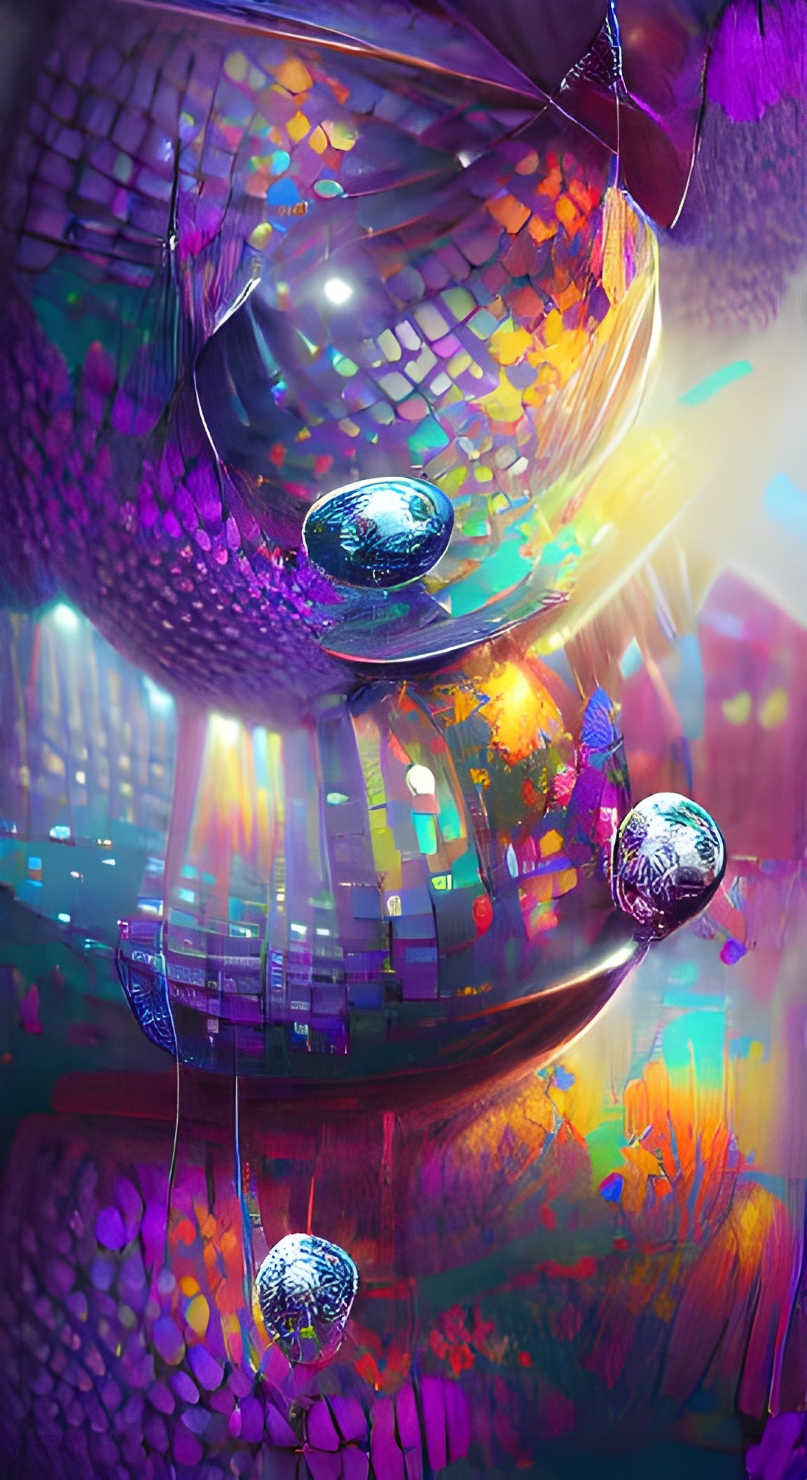 Iridescent Holographic Disco Ball in Fauvist Style