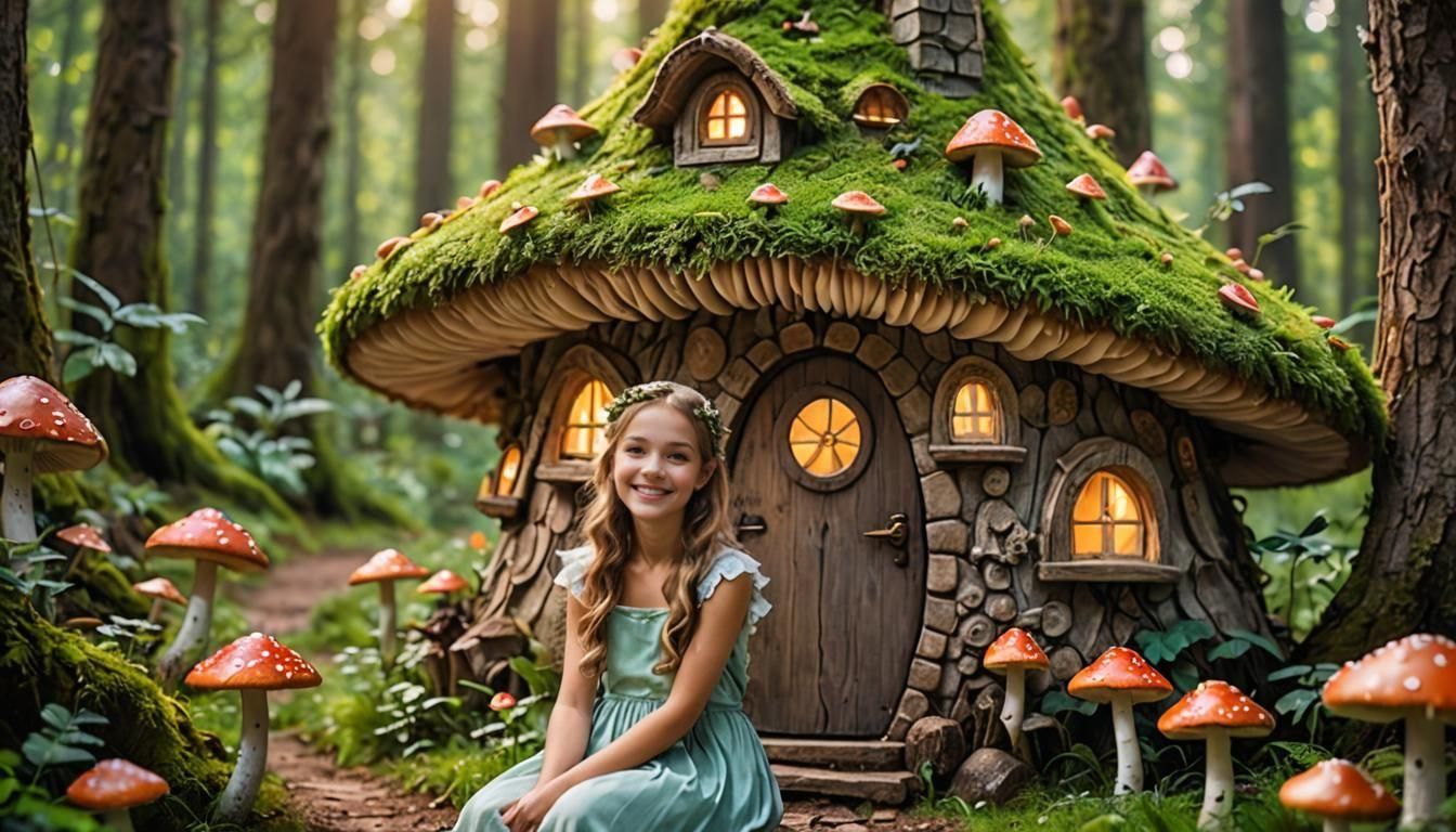 Enchanting Fairy Mushroom House in Forest Photography