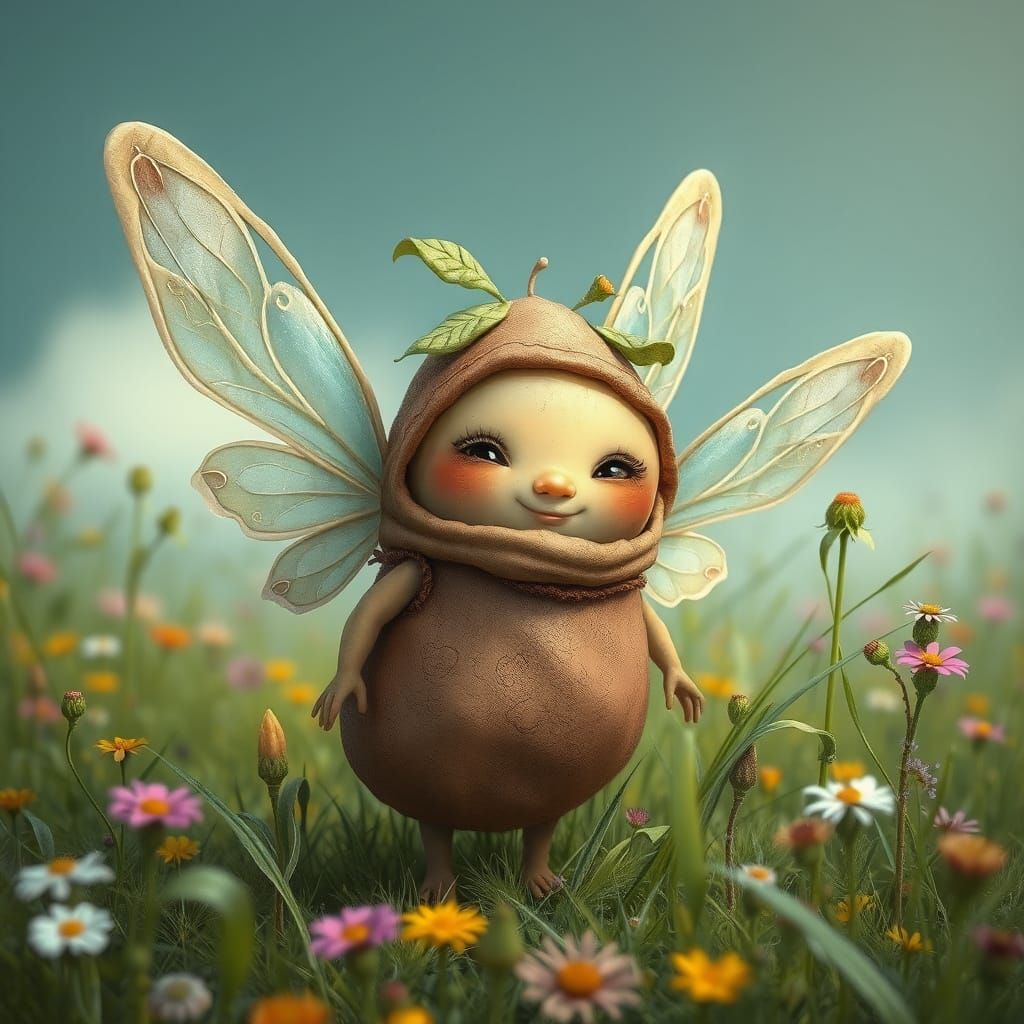 Whimsical Potato Fairy in Lush Meadow