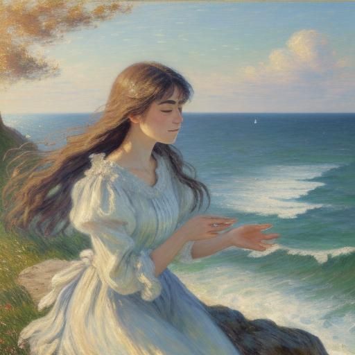 Woman in Wind: Impressionist Oil Painting