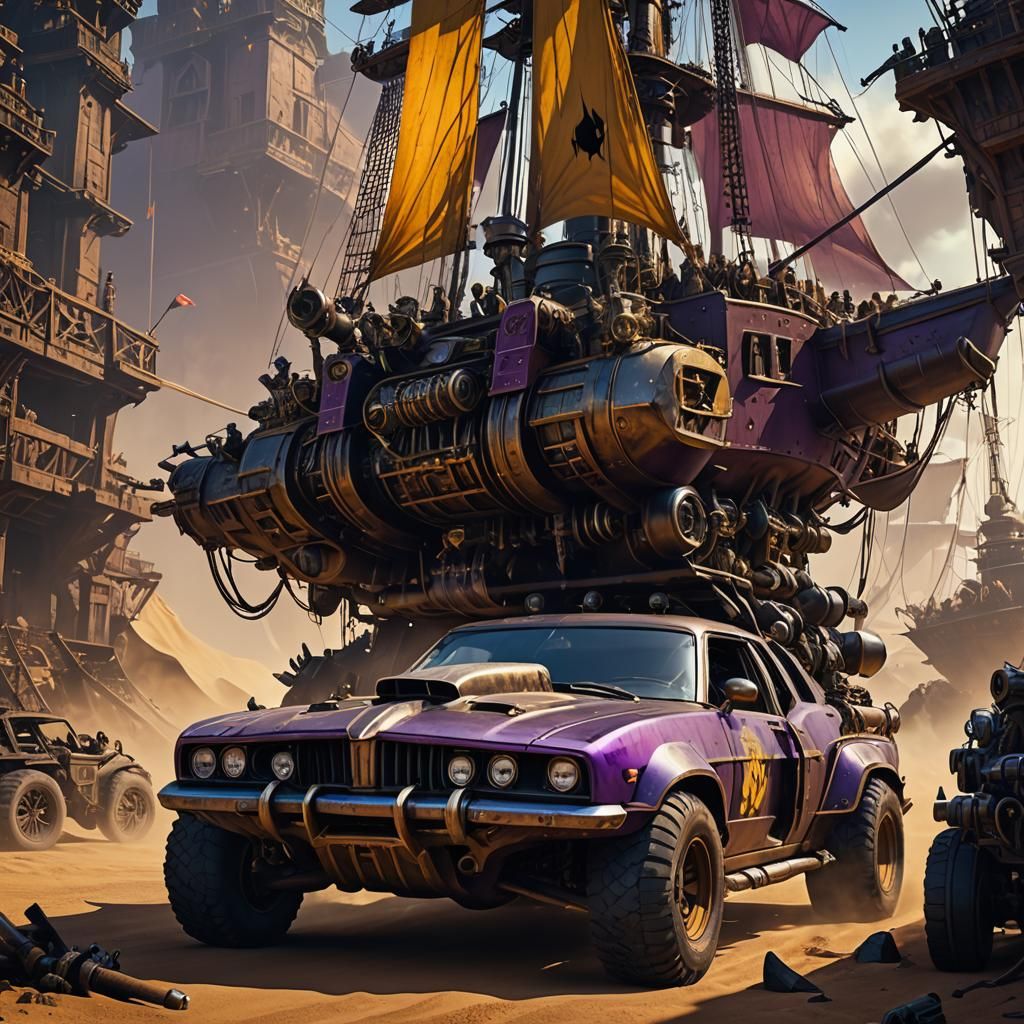 Dark Fantasy: Mad Max Car with Pirate Sails