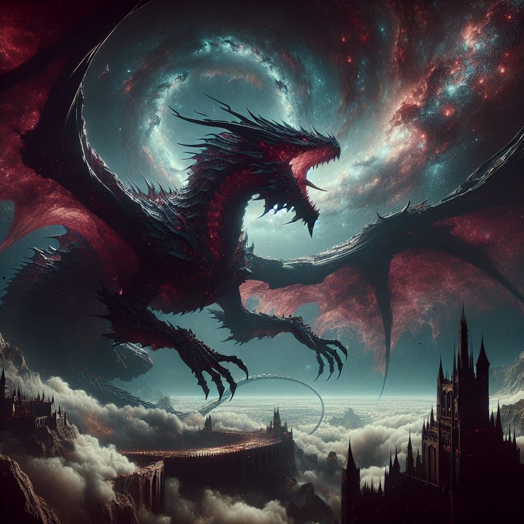 Dragon Descent: A Dark Fantasy Digital Painting