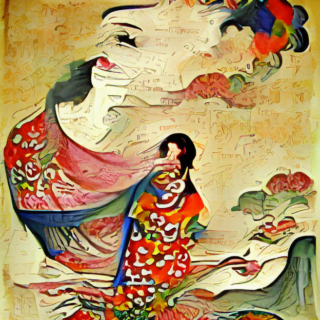 Japanese Painting of a Woman in Vivid Colors