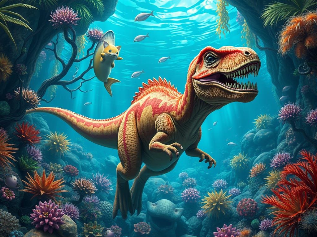 Furry Dinosaur in Underwater Paradise Dreamworld
