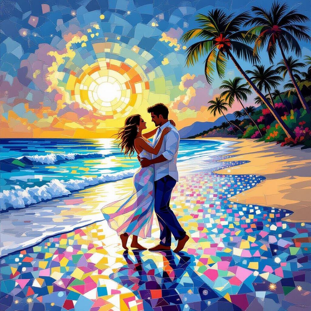 Couple Dancing on Bioluminescent Mosaic Beach