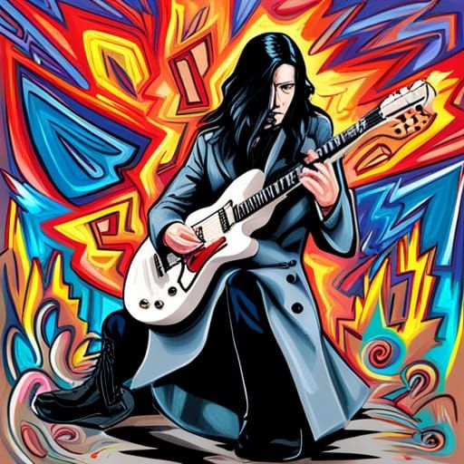 Guitarist in Electric Graffiti Art Style