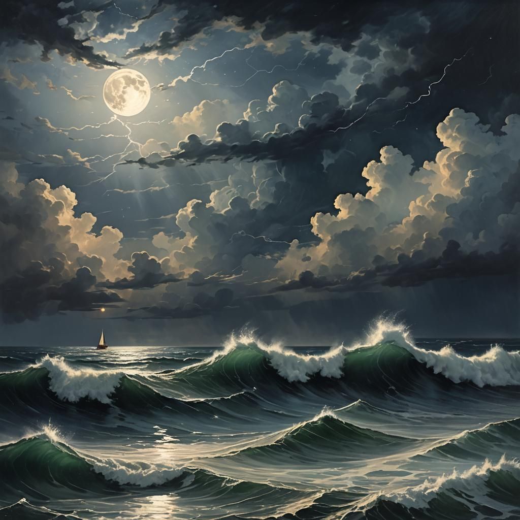 Stormy Ocean Night: Dramatic Digital Art