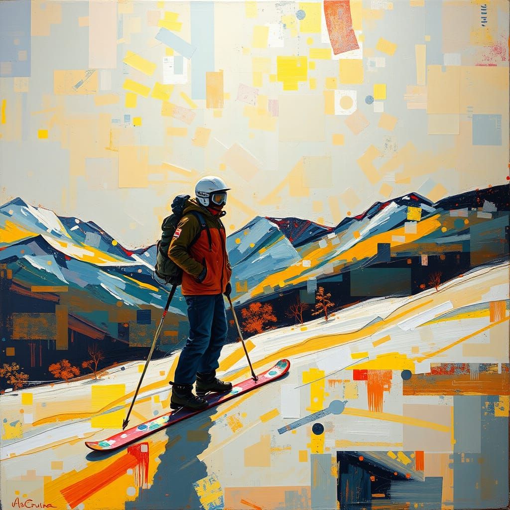 Skier in Holographic Displays in Abstract Expressionist Styl...