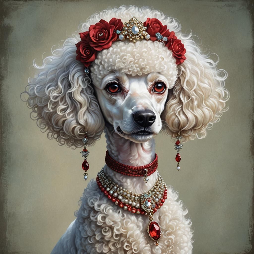 Surreal Poodle Portrait in Chalk Art Style