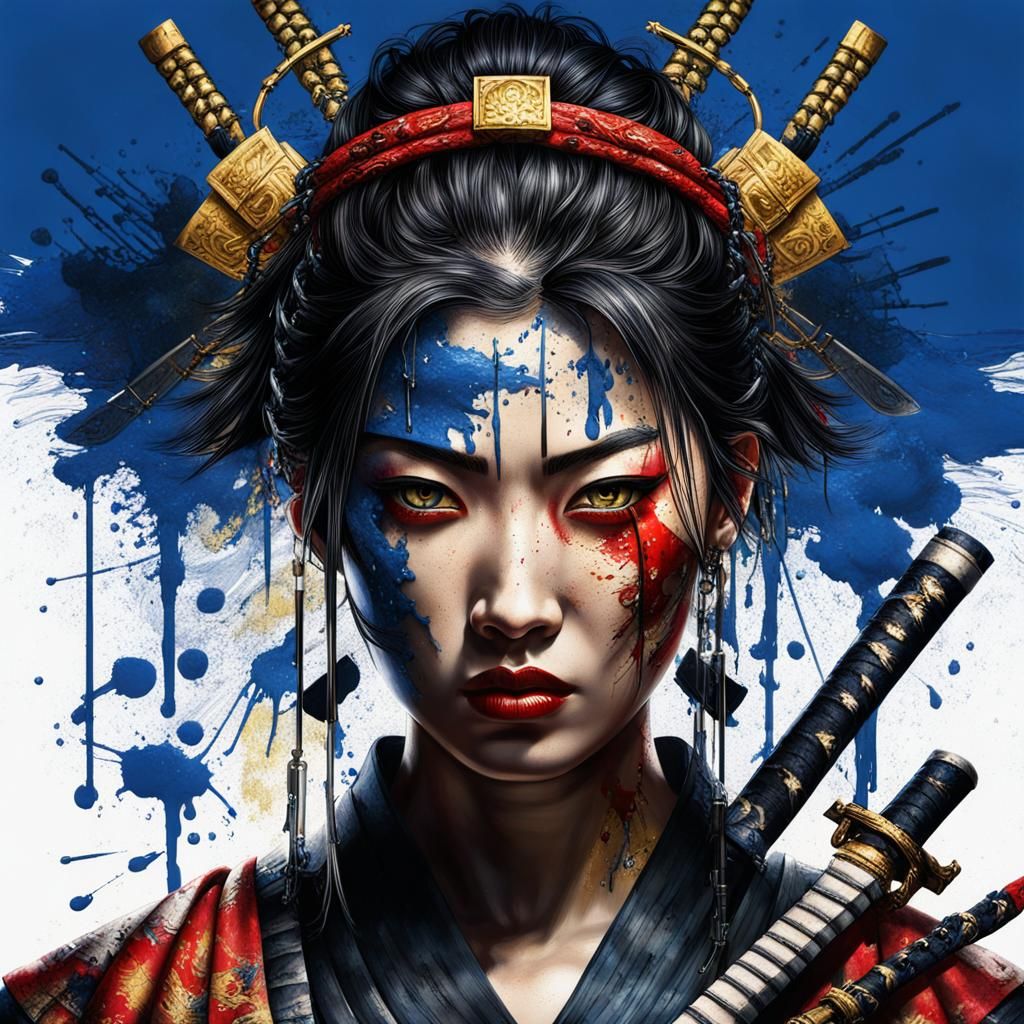 Japanese Samurai Girl Portrait with Dynamic Lighting