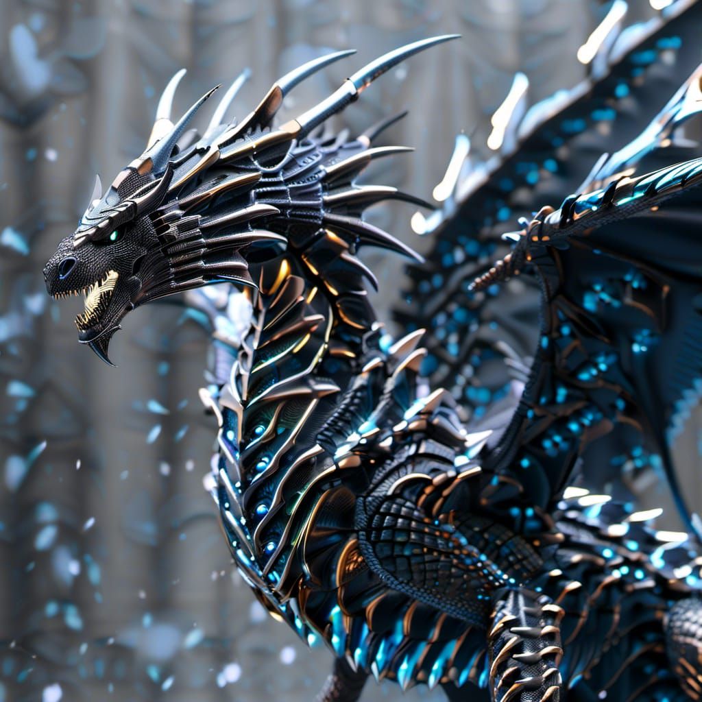 Electric Skeletal Dragon in Liquid Chrome Ink