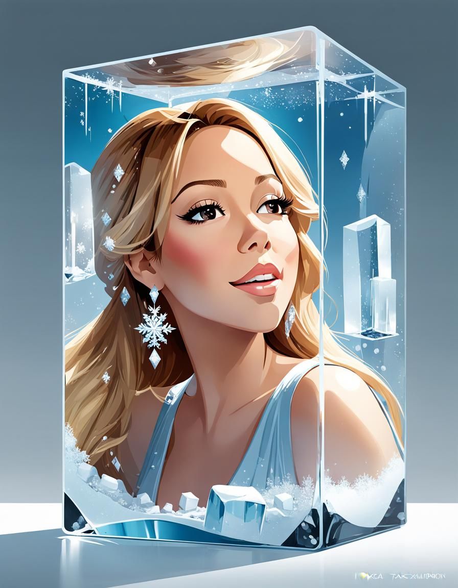 Mariah Carey Frozen Inside Ice Cube: Digital Illustration