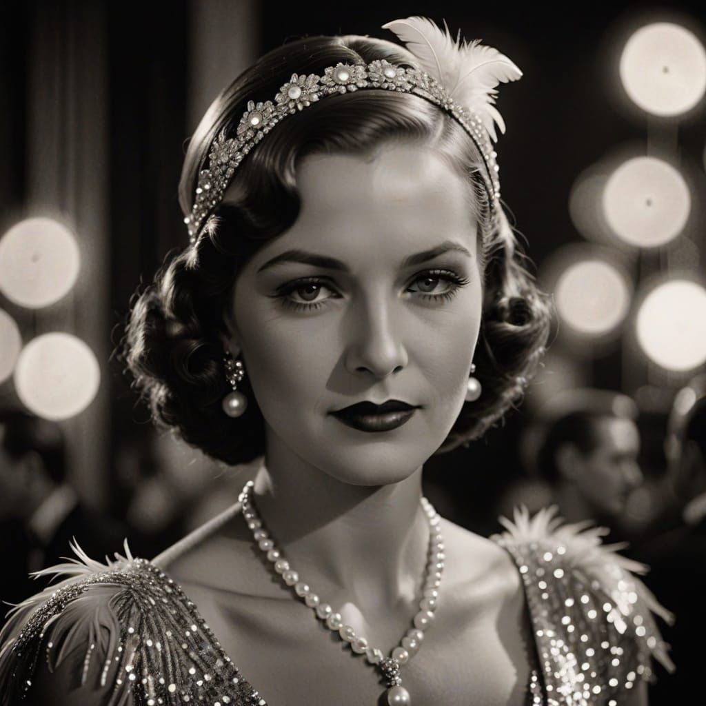 Radiant Woman in 1930s Hollywood Portrait