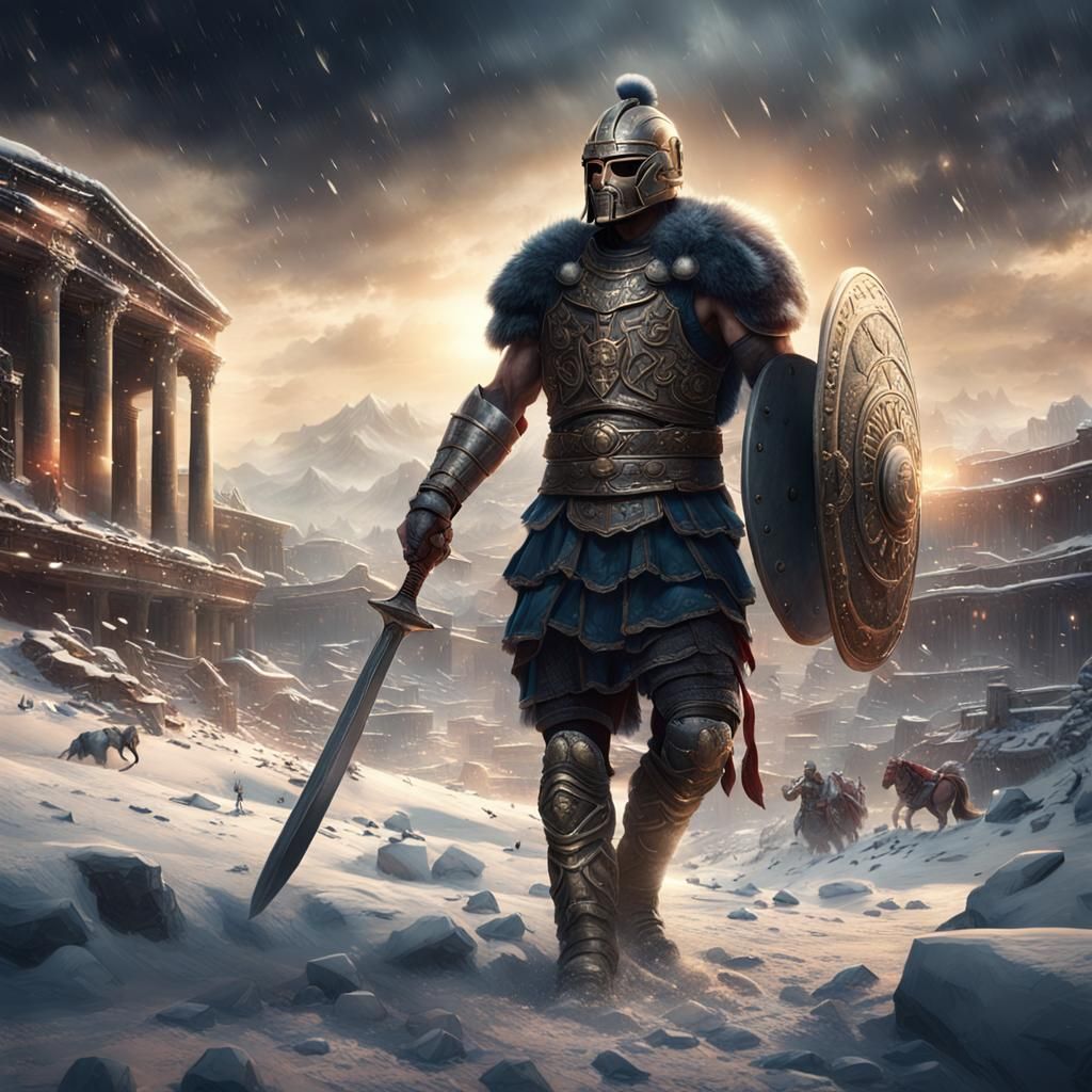 December as Gladiator in Epic Digital Painting
