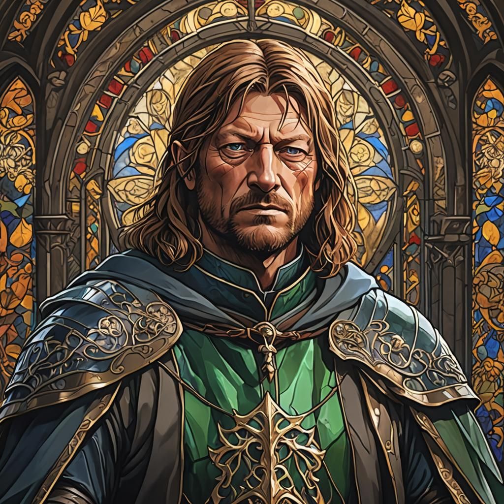 Stained Glass Warrior Portrait in Anime Style