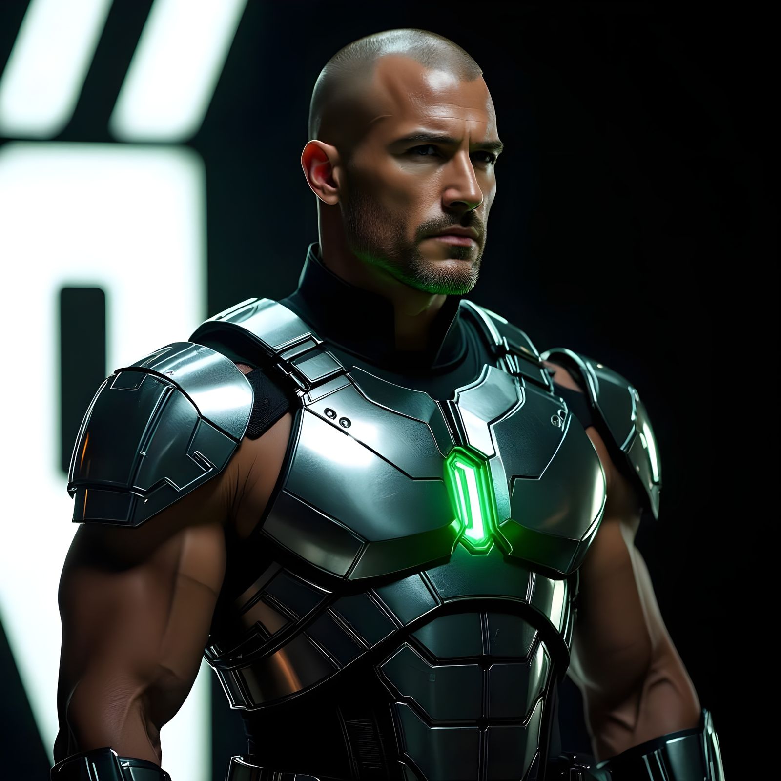 Futuristic Metallic Armor on Muscular Man
