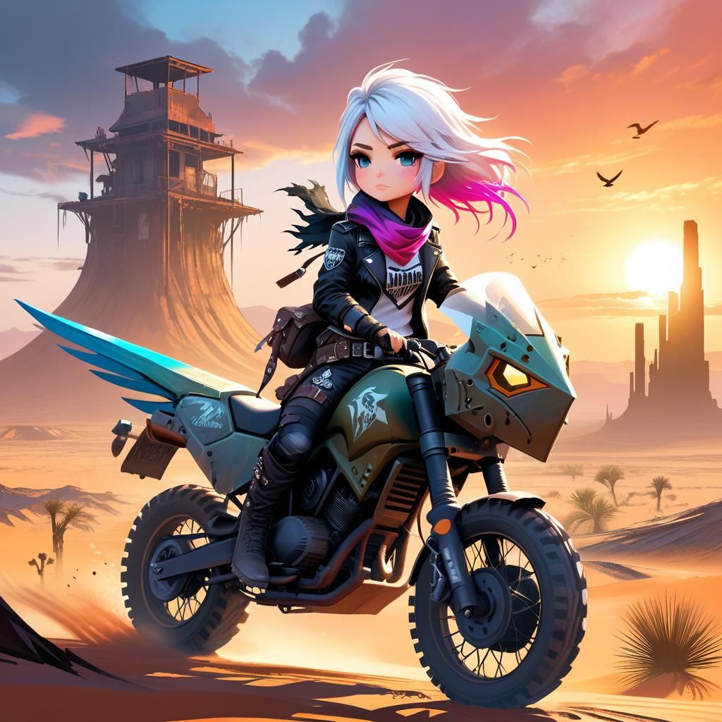 Chibi Punk Ranger on Finch in Wasteland Sunset