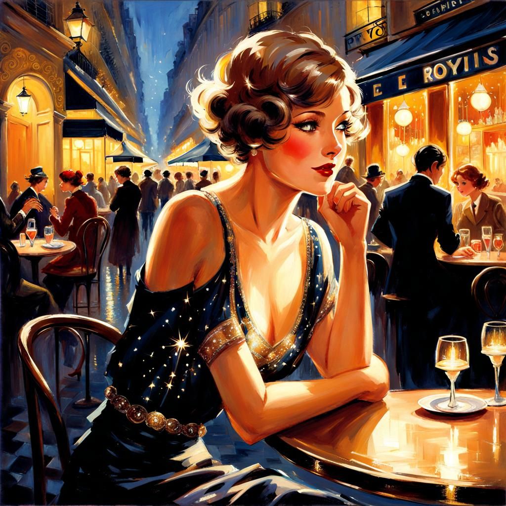 Pretty French Woman at Paris Cafe, Splash Art