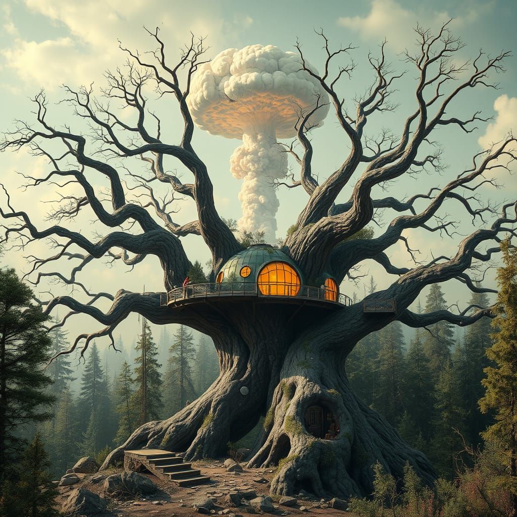 Apocalyptic Treehouse in a Radiant Nuclear Landscape