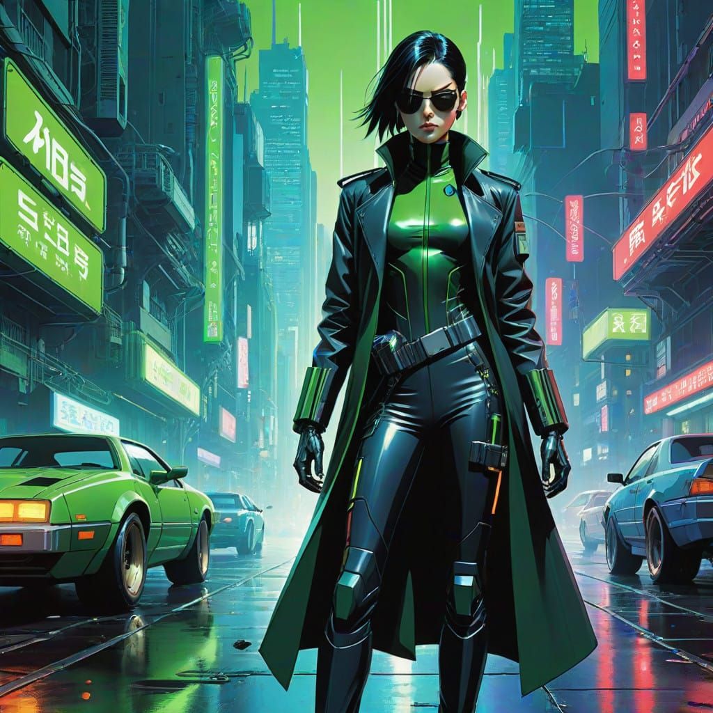 Anime-Inspired Heroine in Cyberpunk Matrix Attire