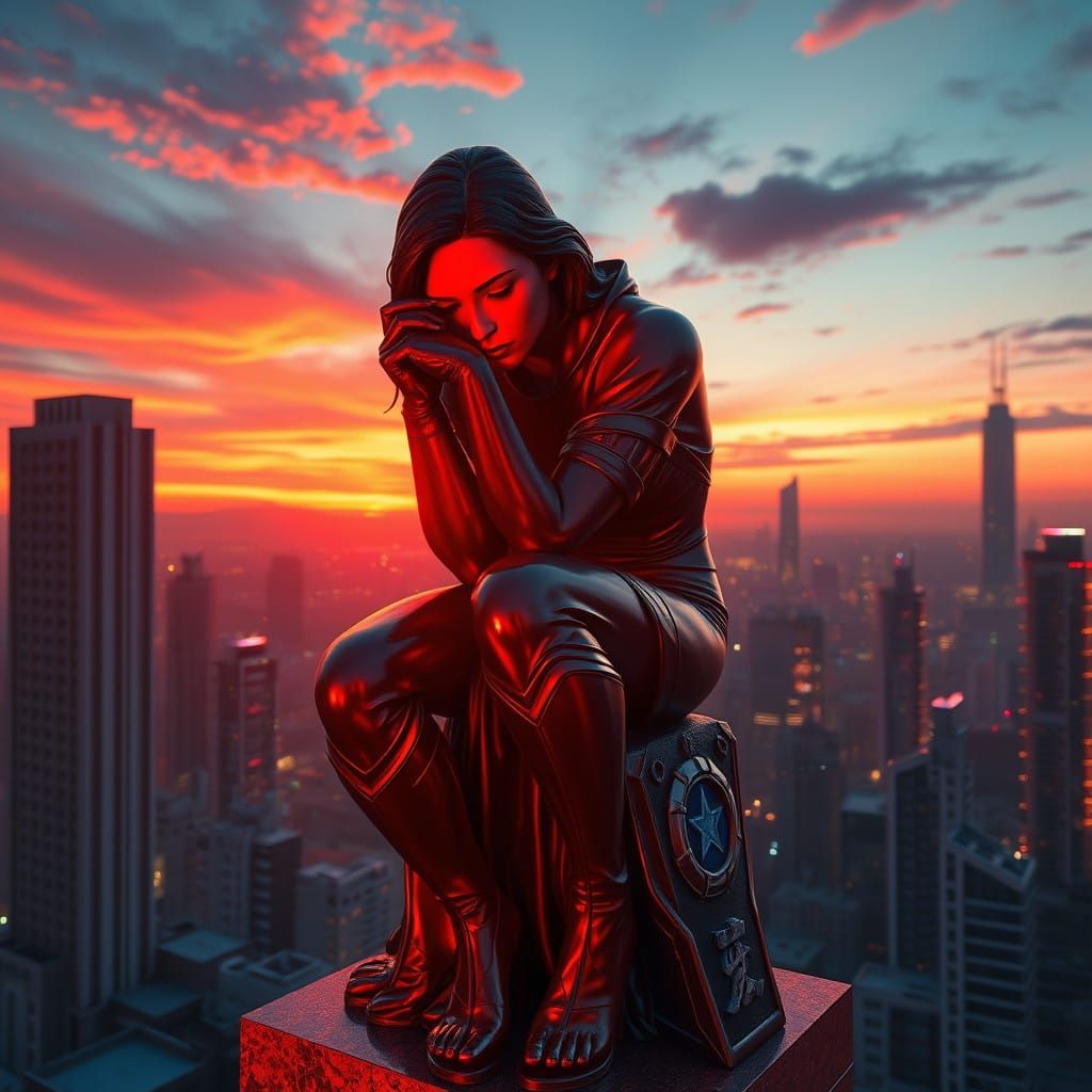 Futuristic Japanese Wonder Woman Contemplating the City