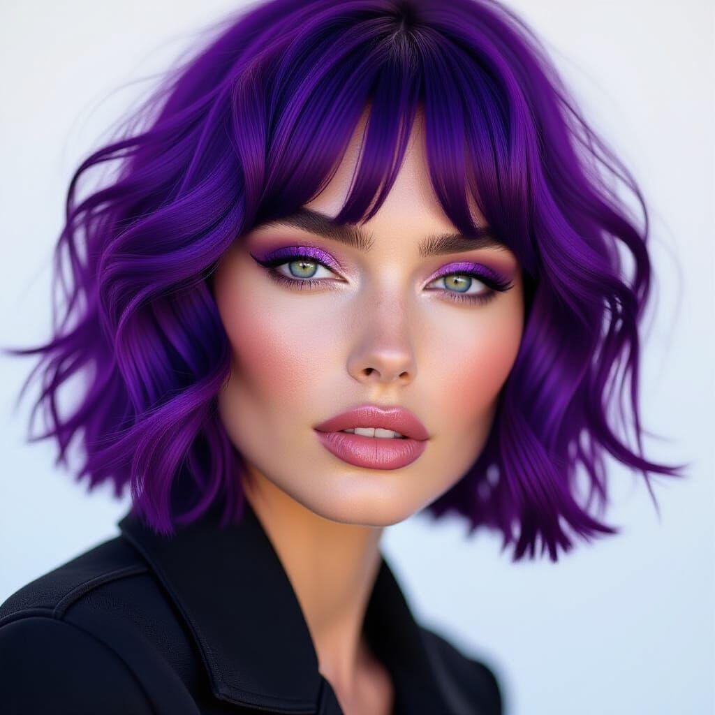 Purple-Haired Woman: Pop Art Meets Minimalist Portraiture