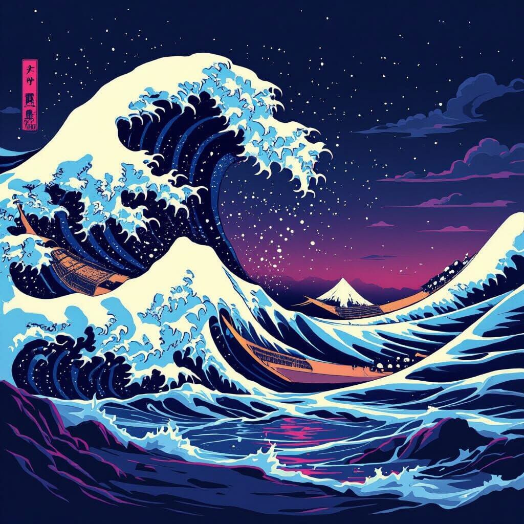 Futuristic Great Wave Digital Artwork
