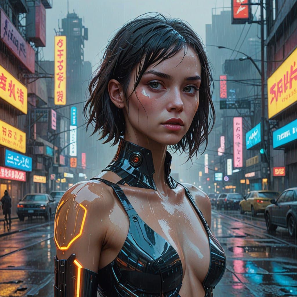 Cyberpunk Goddess in Shimmering Metallic Exoskeleton