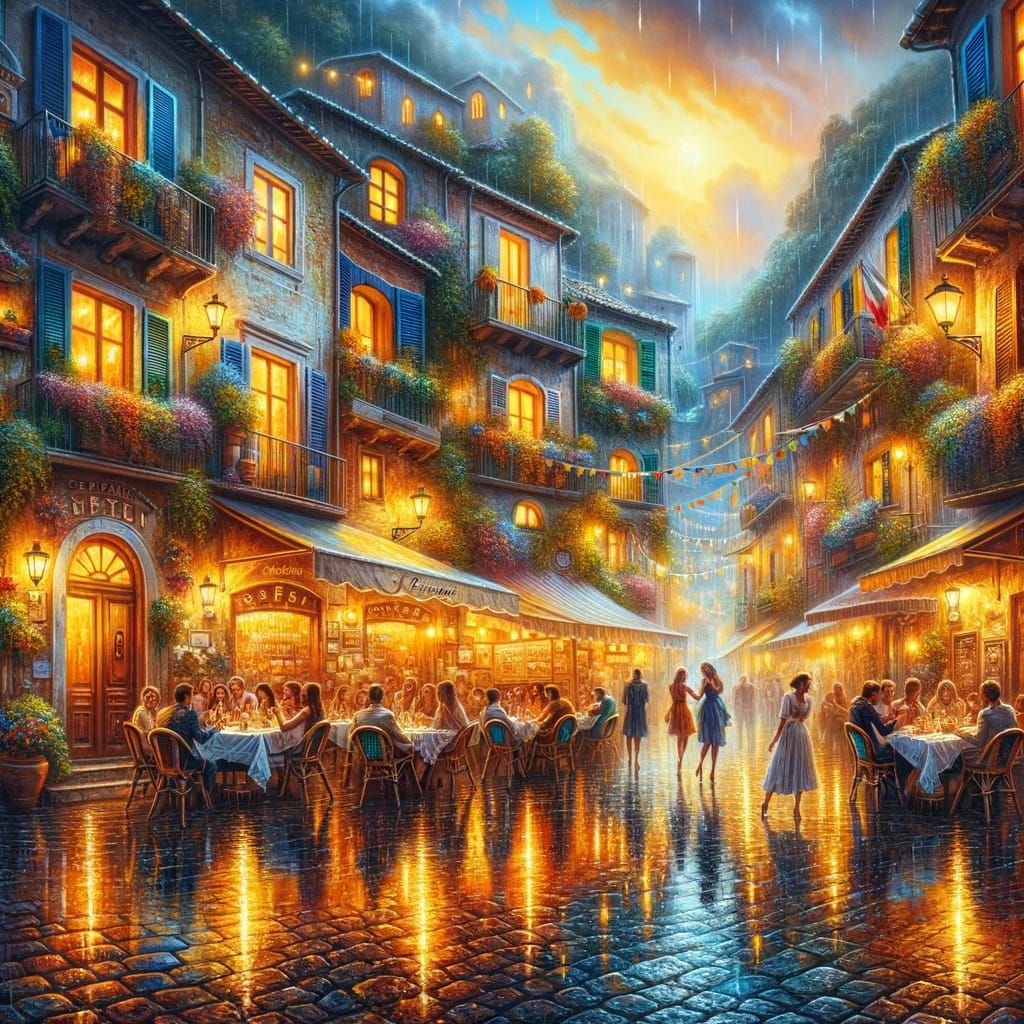 Mediterranean Village Street After Summer Rain