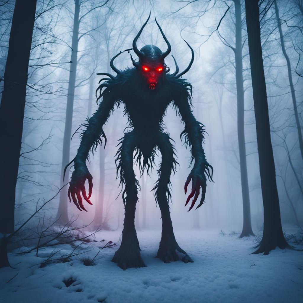 Lovecraftian Ice Fiend in a Winter Forest