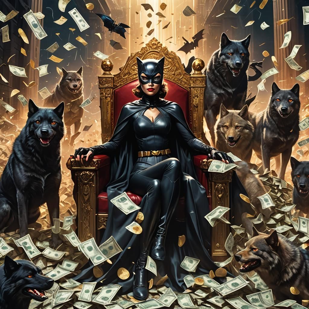 Catwoman and Supergirl on Thrones in Digital Painting