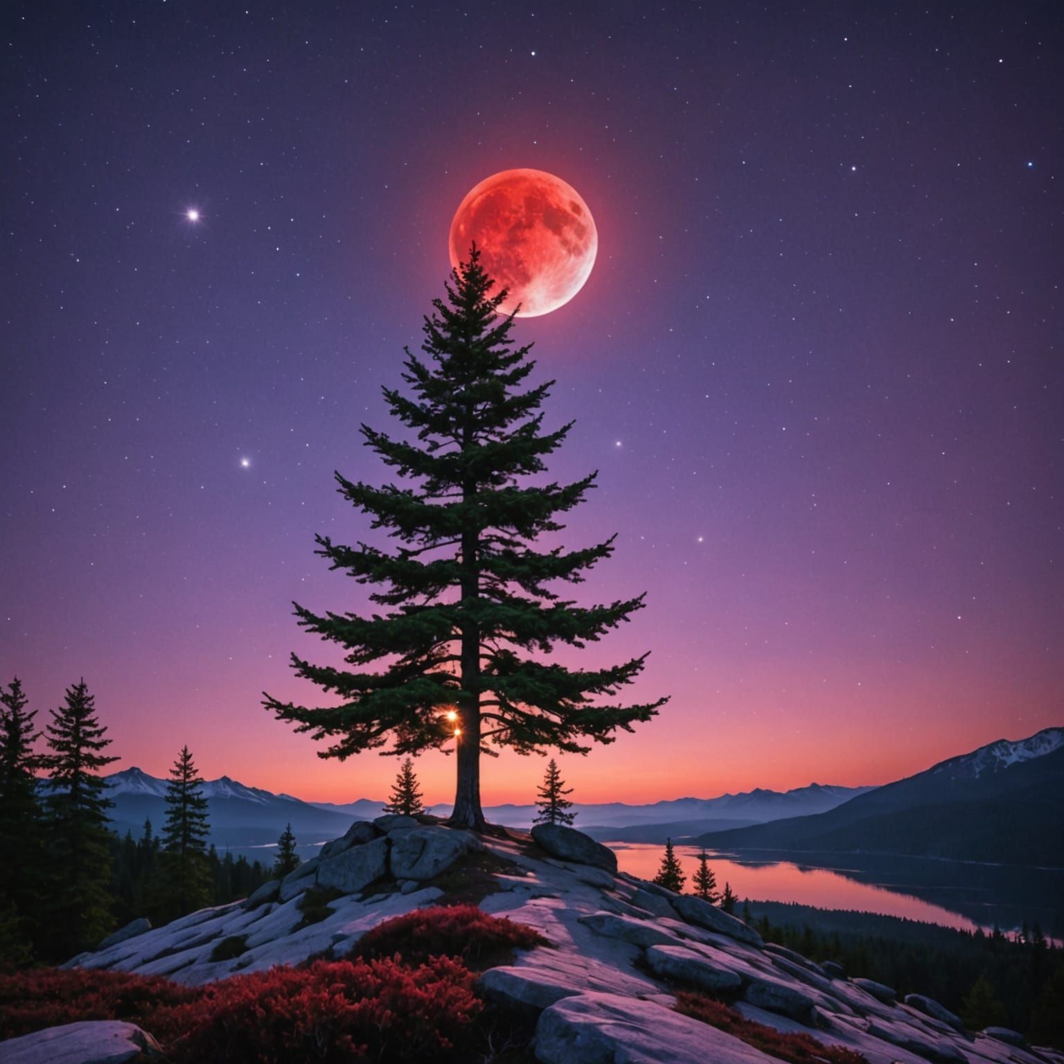 Crystalline Evergreen Tree Under Purple Sky