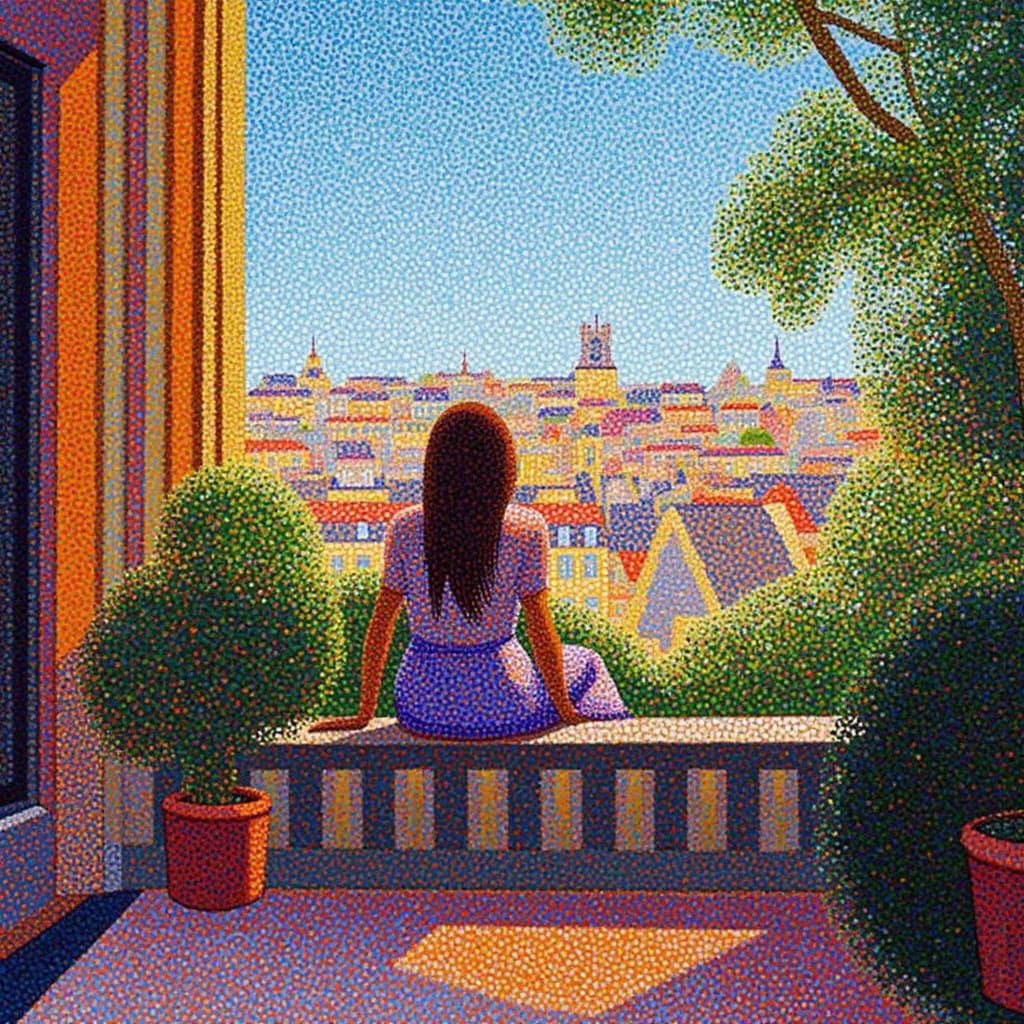 Pointillist Woman on a Parisian Balcony