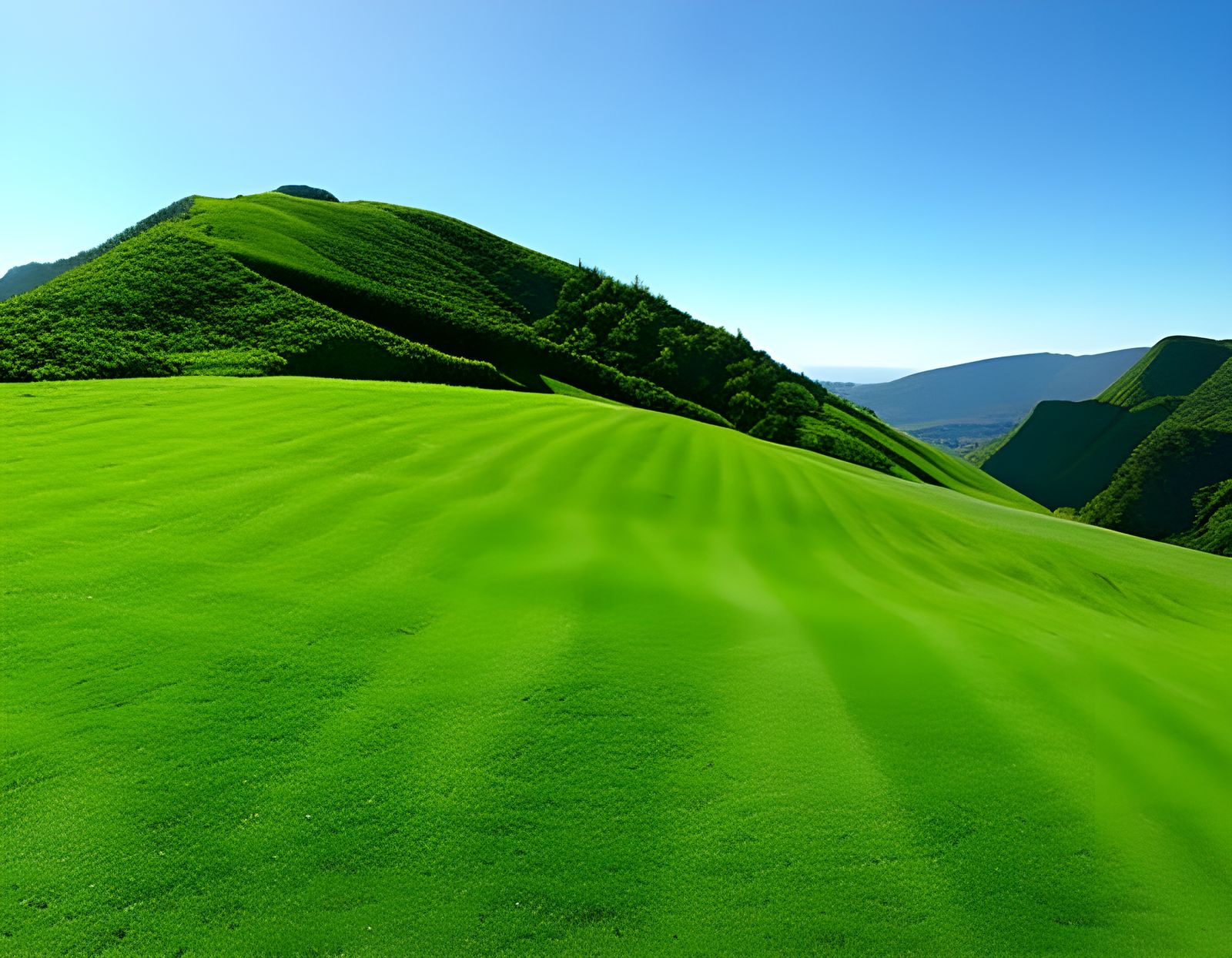 Hyperrealistic Rainbow Over Lush Green Landscape