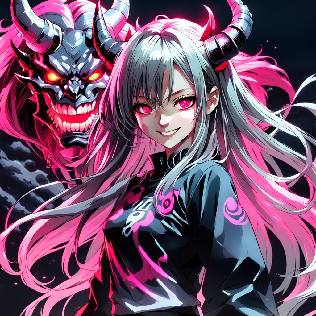Demon Woman in Anime Style with Hot Pink