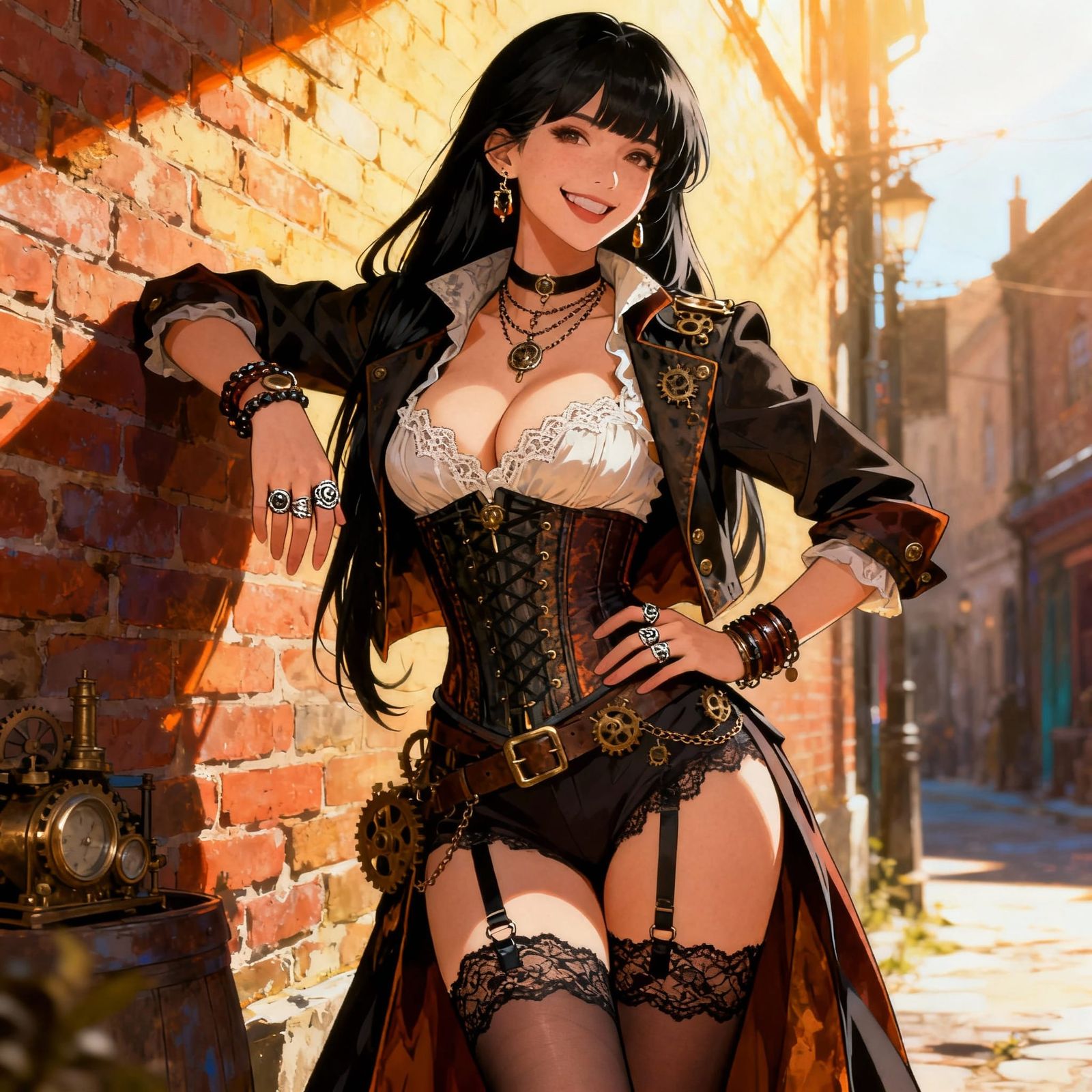Steampunk Street Woman with Corset and Victorian Style