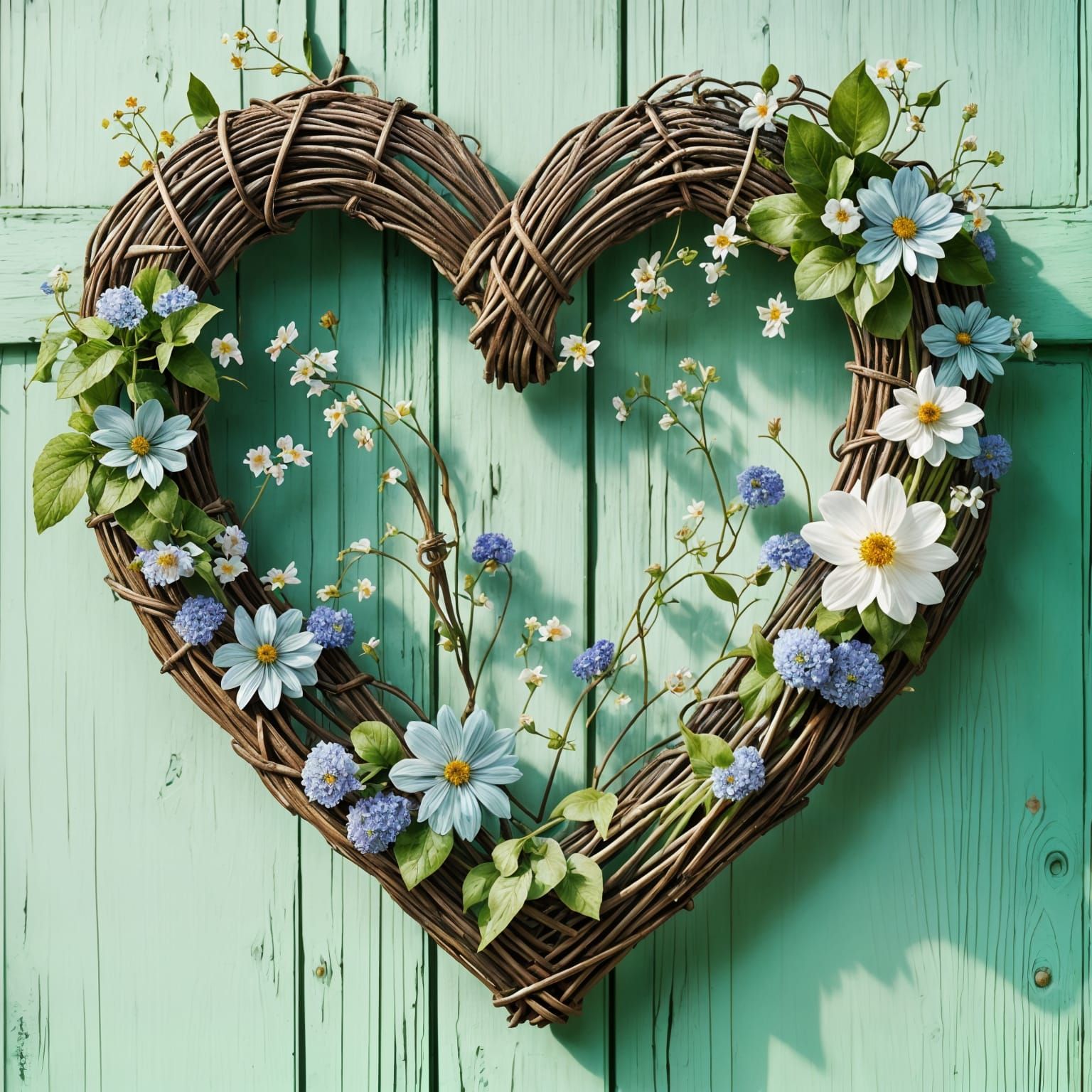 Stunning Wicker Heart Wreath Adorns Old Wooden Door in Vibra...