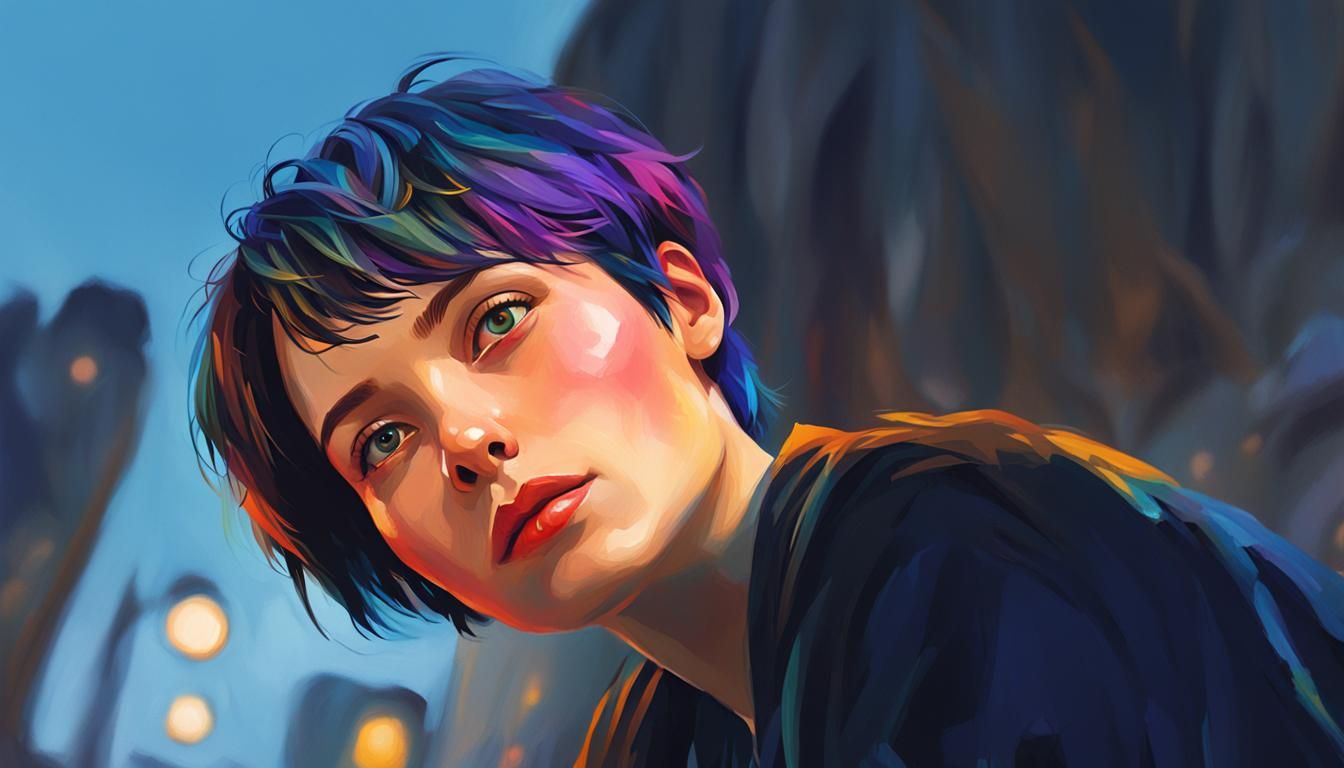 Vibrant Portrait Painting of Woman with Short Hair