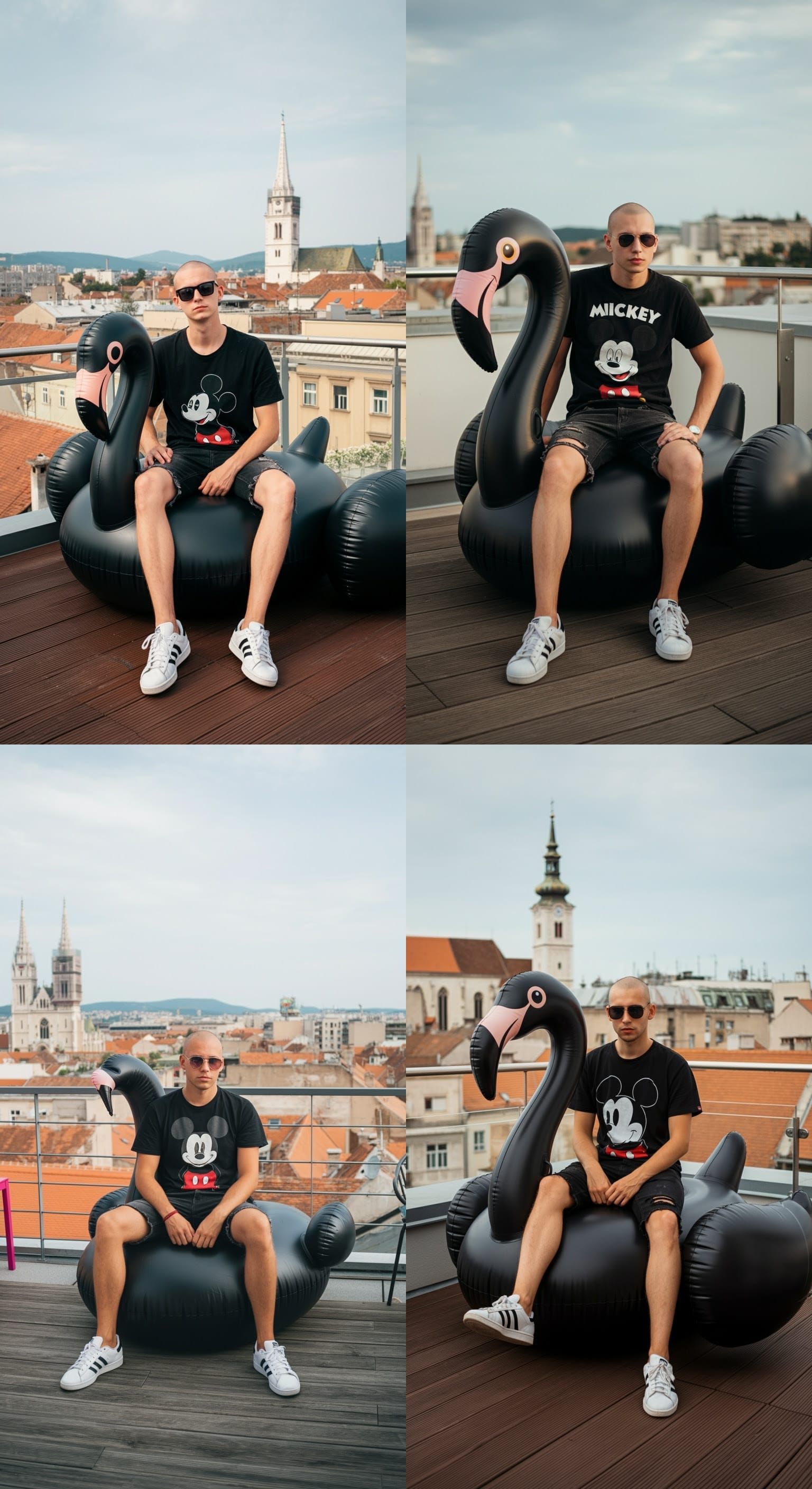 Bald Model on Flamingo, in Martin Parr Style