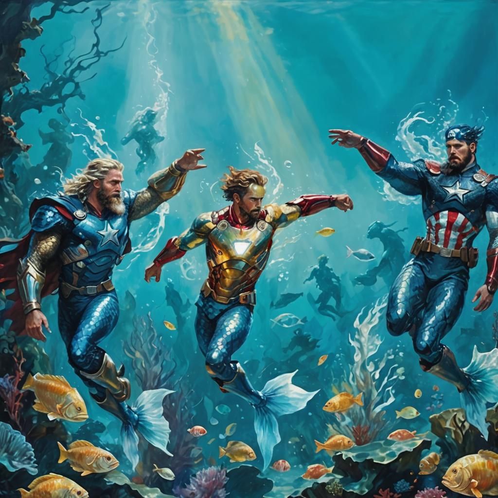 Superhero Mermen Ballet in Renaissance Style