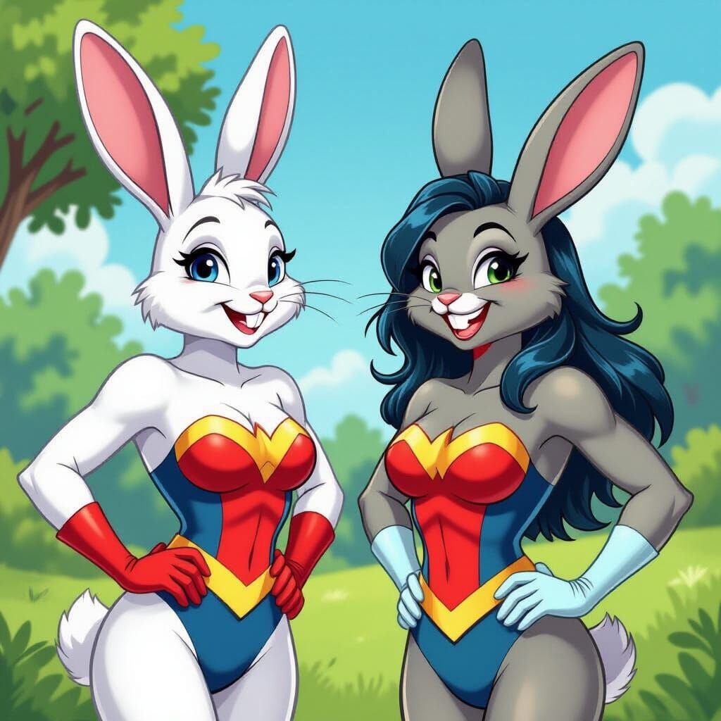 Wonder Woman Rabbits in Comic Book Style