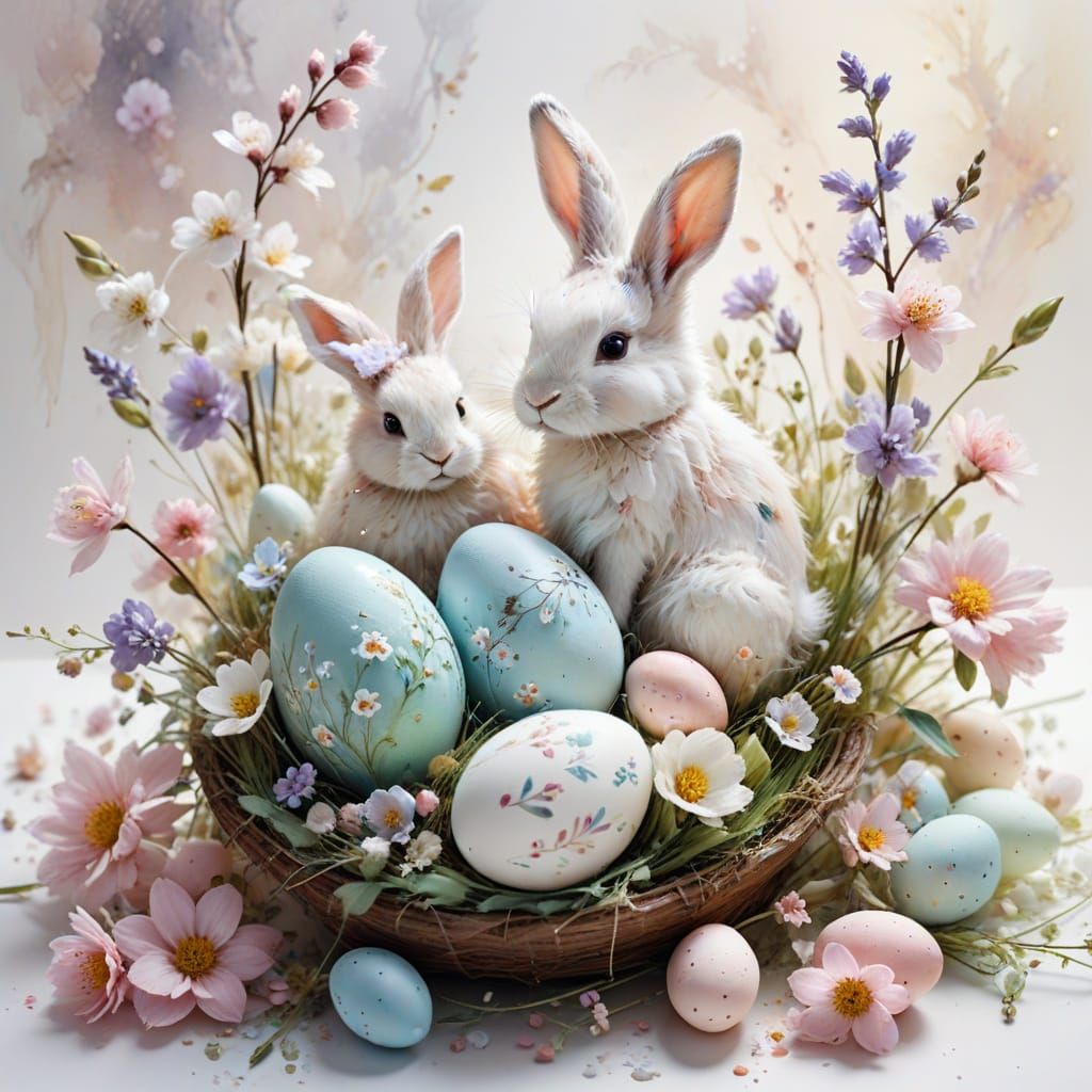 Dreamy Easter Watercolour Illustration with Whimsical Eggs a...