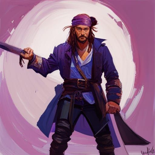 Purple Pirate Portrait as Impasto Painting