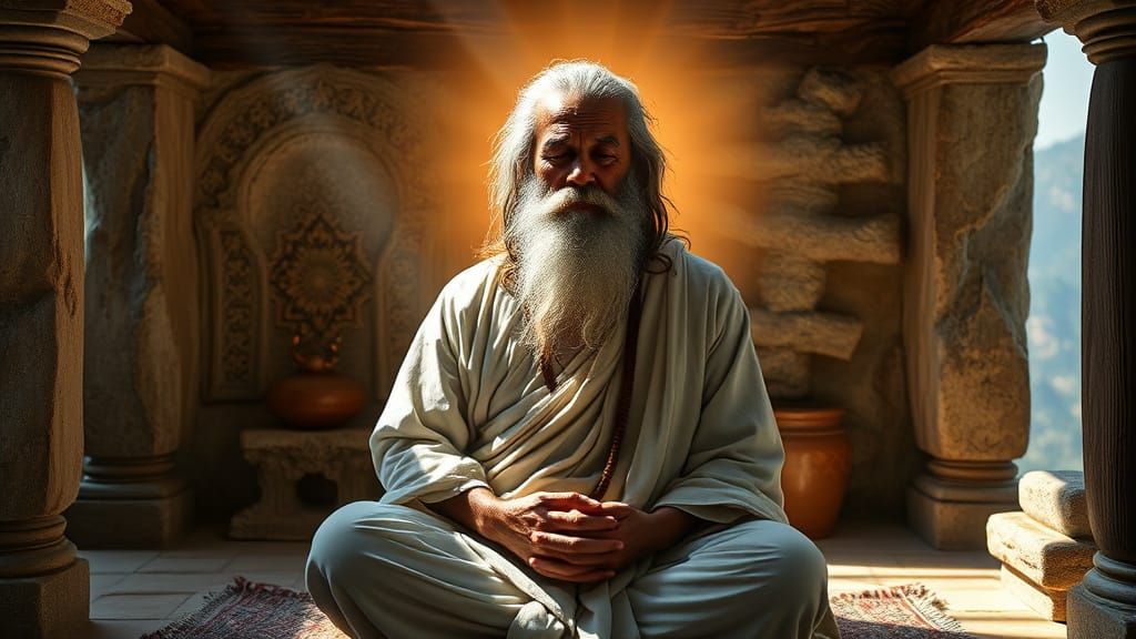 Bearded Swami Meditating in Tranquil Monastery Sanctuary