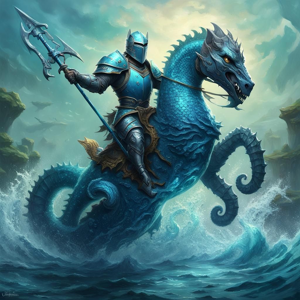 Knight Cat Rides Seahorse into Kraken Battle