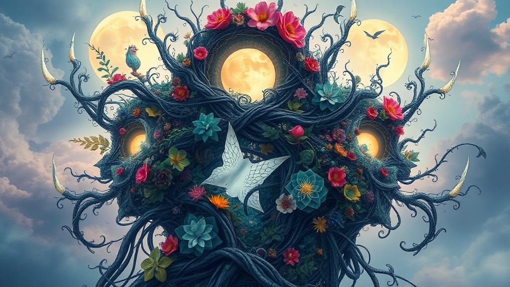 Intertwined Fantasy Kingdom with Biomechanical Art